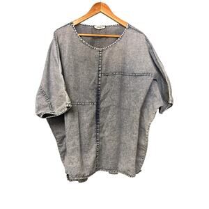 Zenana‎ 1X Boutique Style Chambray Denim Look Dolman Sleeve Hi-Low Blouse